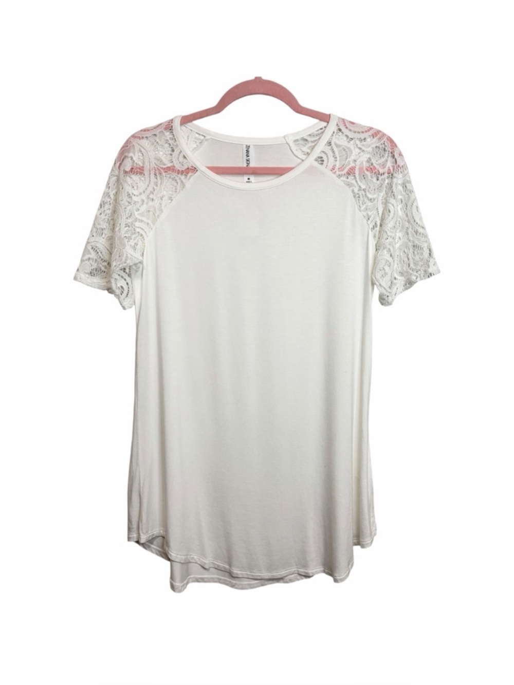 NWT ZENANA SIGNATURE White‎ Lace Sleeve Tunic, Medium